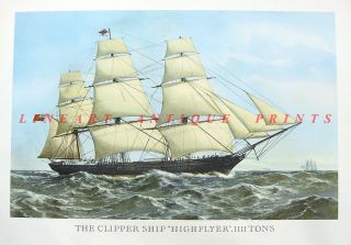 Sail Boat Clipper SHIP Seascape Maritime Print RARE