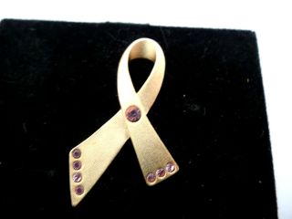 Vintage Avon Goldtone Ribbon with Pink Rhinestone Lapel Pin