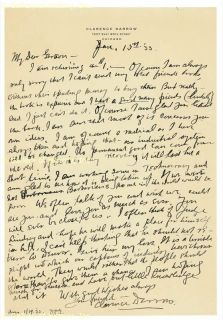Clarence Darrow Autograph Letter Signed 01 15 1933