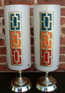 Pair Mid Century Cylinder Table Lamp Column Vintage Modern
