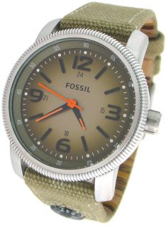 Fossil Mens Watch Fabric Green Band Jr 1124 Pre Owned