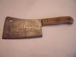 Antique Simco Meat Cleaver 13 Solid Steel Walnut Handle Butcher Knife