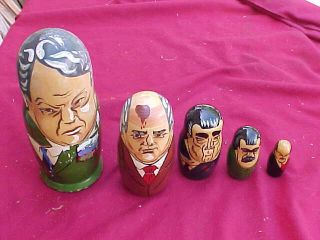 VINTAGE SET OF RUSSIAN COLD WAR LEADERS NESTING DOLLS VERY RARE