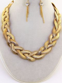 Striking Bold Design Chunky Gold Snake Chain Braid Necklace Set