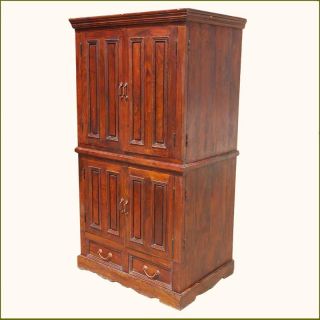 Solid Wood Wardrobe Closet Double Door TV Cabinet Media Storage