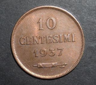 SAN MARINO 2 COINS 5 CENTESIMI1936 + 10 CENTS 1937 RED COLOR