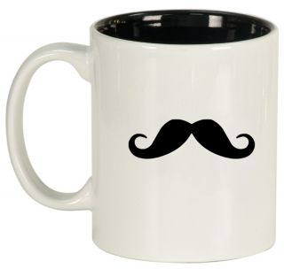White 11oz Ceramic Coffee Tea Mug Glass Mustache