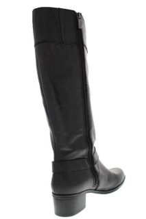 Bandolino New Codi Black Leather Block Heel Buckle Riding Boots Shoes