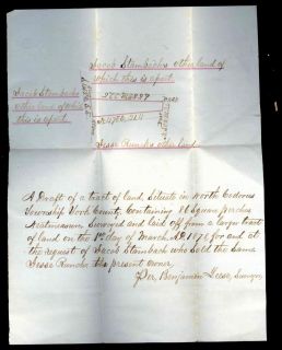 1878 Antique Runcke Stambach Land Survey Document N Codorus PA
