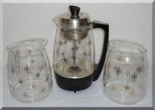  PROCTOR SILEX Glass STARFLIGHT Percolator COFFEE MAKER & 2 CARAFES