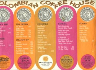 Columbian Coffee House Placemat American Hotel NYC