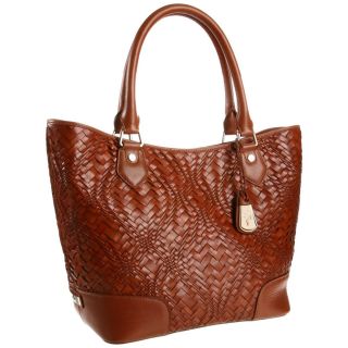 Cole Haan Serena Optical Weave Leather Brown WoodburyTote Bag Handbag