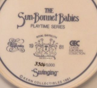 Royal Bayreuth Sunbonnet Babies Swinging Plate 1981 Ed Cuties