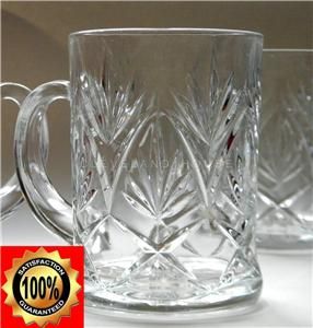  Set Pressed Glass Palm Leaf Pattern Coffee Tea Hot Toddys Cocoa