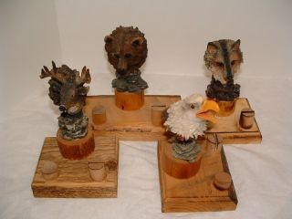 Vintage Antique Collectible Knife Holders Eagle Grizzly Deer and Wolf