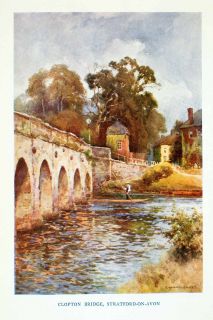 1910 Color Print Clopton Bridge Stratford on Avon England Shakespeare