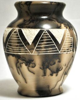 Cochiti Pueblo Dancer & Corn Stalk Etched Horsehair Pottery   WM
