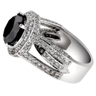  14k White Gold Round Cut AAA Black Diamond MICRO PAVE Engagement Ring