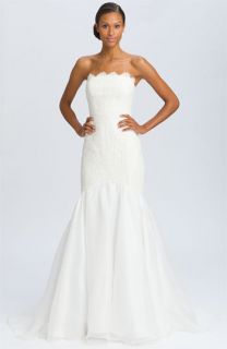 Theia Lace Overlay Strapless Mermaid Gown