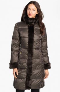 Ellen Tracy Faux Fur Trim Quilted Coat