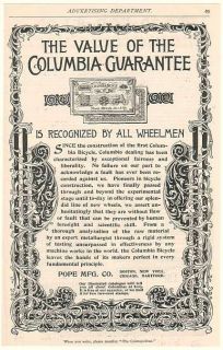 1894 Pope Mfg Co Columbia Bicycle GUARANTEE Print Ad