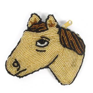 Beaded Coin Change Purse Pouch Bag Horse Pony Choose Gray or Brown