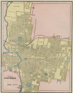 Columbus Ohio Street Map Authentic 1887 with Stations Landmarks RRs