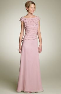 Cachet Off Shoulder Tiered Chiffon Gown