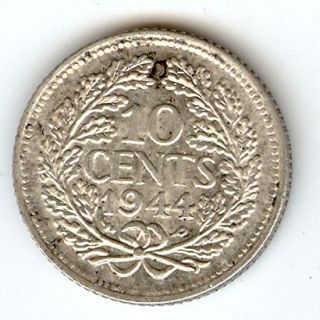 Netherlands 10 Cents 1944 Silver 0288 oz ASW KM 163