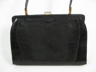 Vintage Coblentz Black Lizard Hinge Tote Handbag Bag