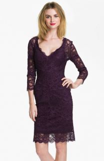 Nicole Miller Illusion Sleeve Lace Overlay Sheath Dress