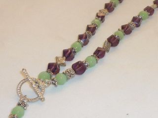 Purple and Green Gorgeous Beaded Necklace New Gift Bag