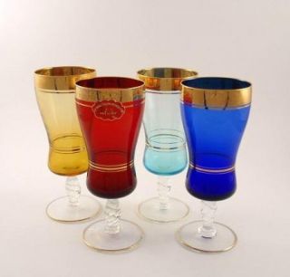 Set 4 Italian Multi Colored Wine Glasses Twisted Stems