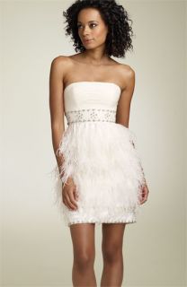 Sue Wong Strapless Dress with Ostrich Feathers