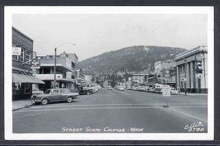 WA, Colville, Washington, RPPC, Street Scene,1950s Cars, Stores, Ellis