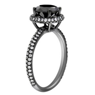  18k Black Gold Round Cut AAA Black Diamond MICRO PAVE Engagement Ring