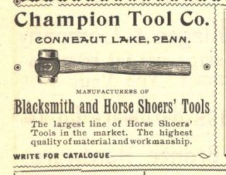 1896 Ad A Champion Tool Co Conneaut Blacksmith Toledo