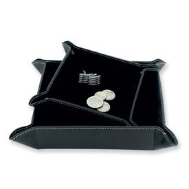 New Black Faux Leather Valet Tray Set of 2
