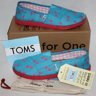  Girls TOMS  Classic Turquoise Colwell Hearts Shoes Size 4