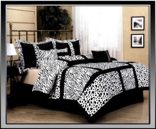  Zebra Leopard Comforter Set Queen Black White