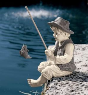 Little Fisherman Boy Garden Sculpture Pool Patio Statue