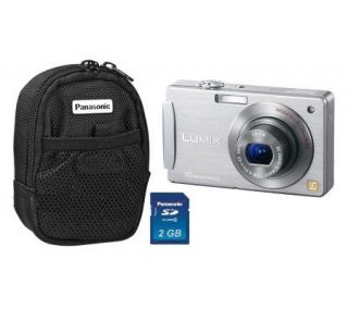 Panasonic Lumix DMCFX500 10.1MP Silver Camera w2GB Card &Case