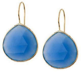 Lotus Design Gemstone Drop Earrings with Diamond Cut Border, 14K 