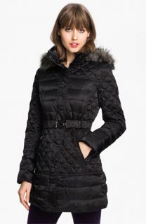 GUESS Faux Fur Trim Quilted Satin Jacket (Online Exclusive)