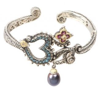 Barbara Bixby Sterling/18K Gemstone Om Average Cuff Bracelet