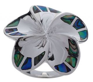 Sterling Abalone Polished Flower Ring —