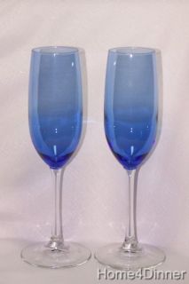 Libbey Glass 4 Vina Mediterranean Blue Clear Stem Tall Wine Flutes