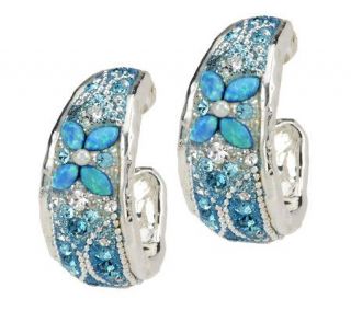 Orit Schatzman Sterling Floral Design Crystal Hoop Earrings   J267112
