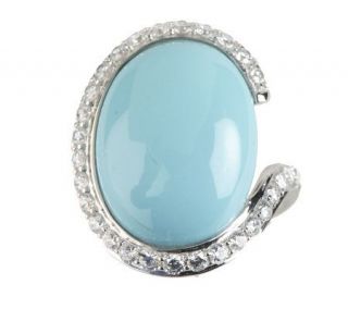 Diamonique Simulated Turquoise Sterling Oval Ring —