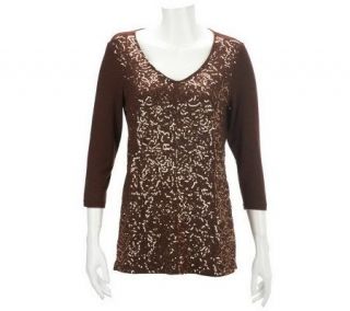 Isaac Mizrahi Live V Neck Viennese Rose Sequin Knit Tunic —
